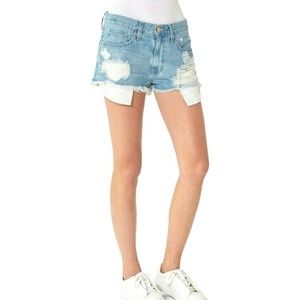 Womens Big Star Cutoff Denim Jean Shorts Frayed Destressed Vtg Light Wash SZ 25